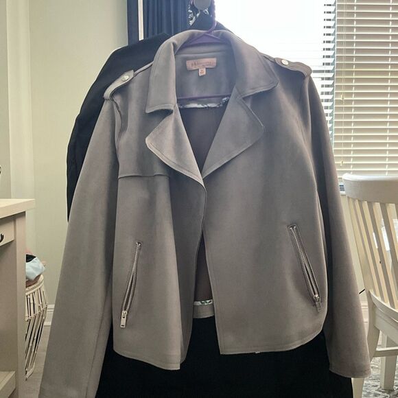 Philosophy Gray Leather Moto Jacket with Wide Lapels - Picture 1 of 3